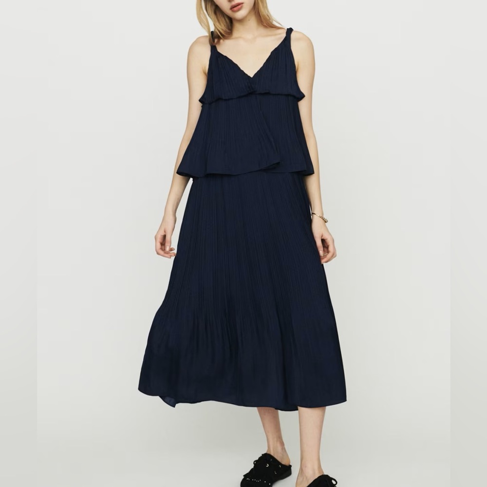 Maje Long Stain Pleated Dress